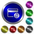 Lock credit card transactions luminous coin-like round color buttons Royalty Free Stock Photo