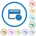 Lock credit card transactions icons with shadows and outlines Royalty Free Stock Photo