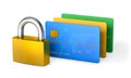 Lock and credit cards. Protection of personal data and electronic money. isolated on white background with clipping path Royalty Free Stock Photo