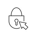 Lock with cursor line icon. Blocking, hacking, arrow, computer security system, restricted access, personal data Royalty Free Stock Photo