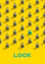 Lock 3D isometric pattern, Password unlock concept poster and banner vertical design illustration isolated on blue background with