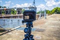Lock and Dam river a gopro on a gorilla tripod Royalty Free Stock Photo