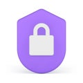 Lock data protect padlock shield security cyber technology crime control 3d icon realistic vector