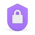 Lock data protect padlock shield security cyber technology crime control 3d icon realistic vector