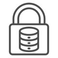 Lock with disks line icon, data protection concept. Vector graphics. Storage array locked sign on white background
