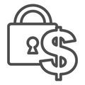 Lock and dollar line icon. Money safety, safe bank symbol, outline style pictogram on white background. Business or Royalty Free Stock Photo