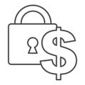 Lock and dollar thin line icon. Money safety, safe bank symbol, outline style pictogram on white background. Business or Royalty Free Stock Photo