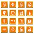 Lock door types icons set orange square vector Royalty Free Stock Photo