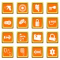 Lock door types icons set orange square vector Royalty Free Stock Photo
