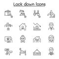 Lock down icons set in thin line style Royalty Free Stock Photo