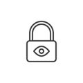 Lock with eye line icon, outline vector sign, linear style pictogram isolated on white. Royalty Free Stock Photo