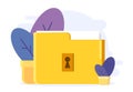 Lock folder illustration with secret files and flowers in the pot. Flat style. Vector illustration design