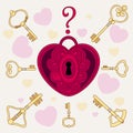 The lock in the form of heart and keys