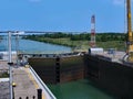 Lock gate opening on the Welland Canal Royalty Free Stock Photo