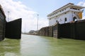 Lock Gates Opeing On Panama Canal Royalty Free Stock Photo