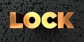 Lock - Gold text on black background - 3D rendered royalty free stock picture