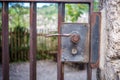 Lock and handle of an old rusty gate Royalty Free Stock Photo