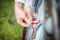 The lock in hands of newlyweds Royalty Free Stock Photo