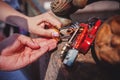 The lock in hands of newlyweds Royalty Free Stock Photo