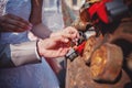 The lock in hands of newlyweds Royalty Free Stock Photo