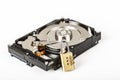 Lock on hdd or harddrive, part of computer, cyber security concept Royalty Free Stock Photo