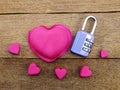 Lock with the heart as a symbol of love vintage on wooden background Royalty Free Stock Photo