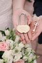 lock with heart and key at the wedding. Wedding ceremonies Royalty Free Stock Photo