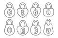 Lock icon contour set padlock safety security protection line design element private access symbol