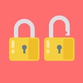 Lock open and lock closed. Concept password, blocking, security.