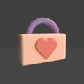 Lock icon with heart shape button, simple 3d render on pastel color Royalty Free Stock Photo