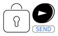Lock Icon with Play Button and Send Text Secure Media Sharing and Online Communication Royalty Free Stock Photo