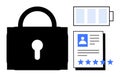 Privacy and Security Concept with Lock Icon, Battery Indicator, and User Profile with Rating Stars Royalty Free Stock Photo