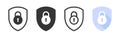 Lock icon set. Lock sign with shield. Padlocks flat and linear style. Vector illustration