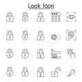 Lock icon set in thin line style