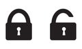 Lock Icon set on white background. Open and closed lock symbol. Vector illustration. Royalty Free Stock Photo