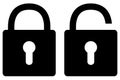 Lock icons set silhouette. Closed and open lock icon. Safe symbol. Padlock vector illustration isolated on white Royalty Free Stock Photo