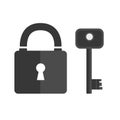 Lock and key for the lock, black icon. Isolated on white background vector illustration Royalty Free Stock Photo