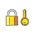 Lock and key in drawing style isolated vector Royalty Free Stock Photo