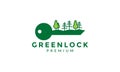 Lock key with green hill with tree logo icon vector illustration design Royalty Free Stock Photo