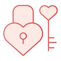 Lock and key in heart shape flat icon. Love padlock and key pink icons in trendy flat style. Valentine lock gradient