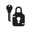 Lock and key Icon Silhouette icon vector sign and symbol isolated on white background, Lock and key Icon Silhouette logo concept Royalty Free Stock Photo