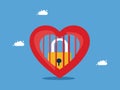 Lock the key to the heart prison. Refused to open up. vector illustration