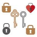 Lock and key vector icon or sign set Royalty Free Stock Photo