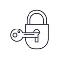 Lock with key vector line icon, sign, illustration on background, editable strokes Royalty Free Stock Photo