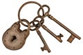 Lock and keys on a ring isolated on white Royalty Free Stock Photo