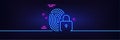 Lock line icon. Fingerprint access sign. Neon light glow effect. Vector