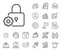 Lock line icon. Padlock cogwheel sign. Salaryman, gender equality and alert bell. Vector