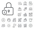 Lock line icon. Padlock protection sign. Salaryman, gender equality and alert bell. Vector