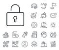 Lock line icon. Private locker sign. Salaryman, gender equality and alert bell. Vector