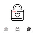 Lock, Locker, Heart, Heart Hacker, Heart Lock Bold and thin black line icon set